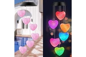 HeiPen Garden Gifts for Her, Mum, Grandma, Mothers Day, Christmas, Hanging Solar Garden Lights, Garden Accessories Outdoor, Garden Decorations Outdoor for Garden Yard Porch (Pink Heart), HP0006
