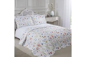 Emma Barclay Floral Quilted Bedspread Set Colcha Spring Meadow para Cama de Matrimonio, Multicolor, 100% poliéster, Doublé