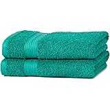 Amazon Basics Handtuch-Set, ausbleichsicher, 2 Handtücher, Türkisgrün, 100% Baumwolle 500g/m²