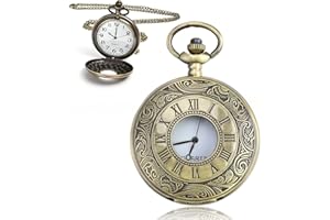 SOWBUD Quartz Pocket Watch, Roman Numerals Antique Style with Detachable Chain, Vintage-Inspired Steampunk Watch Pendant for Men, Gift for Birthdays Anniversaries Christmas Father's Day