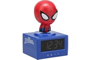 Paladone, Sveglia digitale di Spider-Man della Marvel, con luce notturna e musica, con licenza ufficiale MCU, decorazione per camera da letto a tema supereroe, per bambini e ragazzi, a batteria