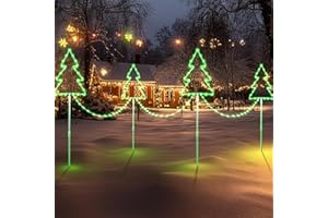 Quntis 4 Pack Luci Natale Sentiero Forma Albero di Natale 160 LED con Timer 8 Modi IP65 Impermeabile Luci Natale Decorazione per il Giardino Sentiero Patio Prato, Verde