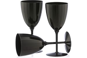 Decor Decorline - 48 x Gobelets à vin en Plastique Rigide de Qualité Supérieure des Verres à Vin - Noir - pour les Mariages et Fêtes, 200 ml - Réutilisables et Stables
