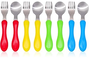 Bloomsworld 8 Toddler Cutlery Set, Kids Spoons and Forks, Stainless Steel Kids Cutlery, 4 Forks and 4 Spoons, Self-Feeding Childrens Cutlery for Boys and Girls - Bright