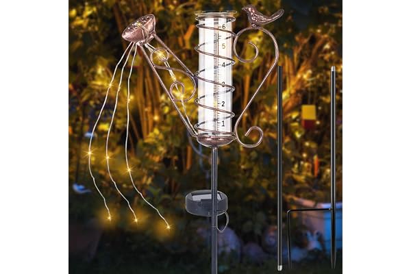 Pluviomètre pour jardin résistant au gel, pluviomètre pour l'extérieur, pluviomètre avec piquet de terre, pluviomètre en verre avec piquet, énergie solaire, pelouse, terrasse