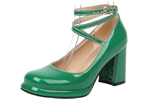 LROEY REOLY Scarpe Mary Jane da Donna con Tacco Largo, Pompe al Tallone Alto Punta Rotonda Gancio Orientabile Vestito Pumps con Plateau Semplici, Numero 33-44