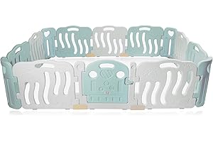 Baby Vivo Parc Bébé Barrière Sécurité Plastique Enfant Protection Porte Espace Jeu Chambre en Turquoise/Blanc - Bailey