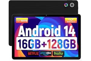 MUISOO Tablet, Android 14 Tablet 11 Zoll, 16(4+12) GB RAM 128GB ROM 1TB TF Expandable, Widevide L1, Octa-Core Processor, 1280*800 IPS HD Touchscreen 6800mAh Akku WiFi 6 BT 5.3 Dual 5MP+8MP Kamera (Schwarz)