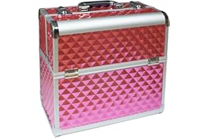 NAILS FACTORY | N&BF Profi Kosmetikkoffer groß | 35 x 22 x 36 cm | Rose Diamonds | robuster Nagelkoffer aus Aluminium | Beautycase mit viel Staurum | Aufklappbare Fächer auf Zwei Etagen verteilt
