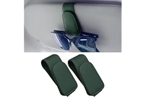 Anwlki Supporto per occhiali da sole per auto, 2 confezioni, magnetico, in pelle, per occhiali da sole, per auto (verde scuro)