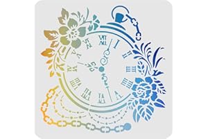FINGERINSPIRE Pochoirs d'horloge 30x30cm Fleurs en Plastique Pochoirs d'horloge Dessin Pochoirs de Peinture Pochoirs réutilisables carrés pour la Peinture sur Bois, Sol, Mur et carrelage
