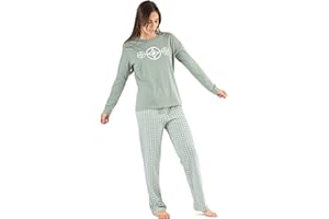 TRAMAS+ Pijama Mujer 100% Algodón con Camiseta Manga Larga y Pantalón Largo, Pijamas de Entretiempo Primavera y Verano