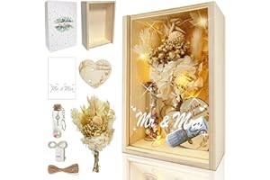 HILKKET Wedding Gifts for Bride and Groom Money, Romantic Money Gifts for Wedding, Eternal Flowers, Wooden Box, Plastic Test Tube, Fairy Lights, Key Gift Box, Mr and Mrs Wedding Gift