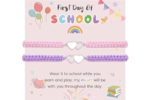 MANVEN Back To School Gift Mother Daughter Bracelet First Day of School Gift Matching Bracelet Mommy and Me Gift Wish Heart Bracelets Separation Anxiety Gift for Girls