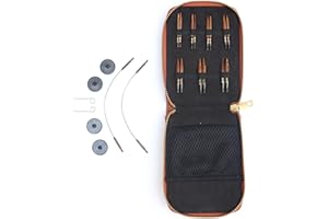 KnitPro Ginger - Set di ferri da maglia, mini perni intercambiabili, 2 cavi da 25 cm, tappi terminali, chiavi per cavi, custodia in ecopelle, 3, 3,5, 4, 4,5, 5, 5, 5,5, 6 mm
