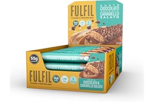 FULFIL - 15 Barrette Proteiche da 55 Grammi, Gusto Cioccolato e Caramello Salato con 9 Vitamine e Pochi Zuccheri, Confezione da 825 Grammi