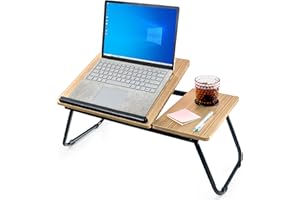 ‎UNYCOS unycos - Laptoptisch, Betttablett Klappbar mit Höhenverstellbar und Cup Slot, Frühstückstablett, Lapdesk für Sofa, Arbeiten, Studieren, Lesen, Schreiben, | MDF & Stahl, 56x33x23 cm (Walnuss)