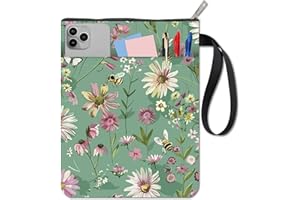 CRASPIRE Flower Bee Book Sleeve for Paperbacks, Washable Fabric Cloth Book Cover with Zipper and Extra Sleeve Pocket, Butterfly Green, Fits Most Books for Book Lovers
