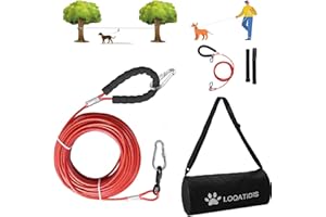 LOQATIDIS Cable de Amarre para Perros 3 en 1, Alambre de Acero Inoxidable Resistente, Sistema de Carro aéreo portátil de 15m, Duradero y Resistente a los tirones de la Correa para Perros Grandes
