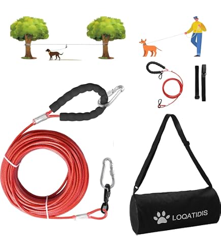 Luffwell Hundelaufsystem Für Große Hunde Bis 113 Kg – 30,5 M Seil, 4,6 M Leine, Rollbar