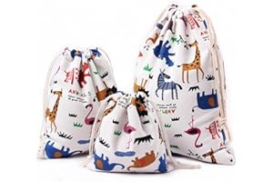 Amoyie 3 pcs Drawstring Storage Bags Set for Kid Stuff Travel Home Accessorie Animal
