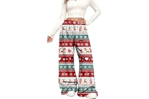 HKUOPW Weihnachtshose Flanell Weihnachts Kuschelhose Komfortable Warme Pyjama Hosen MIT Zuckerstangen Schleifen Mustern Lockere Passform Für Festtage Alltag