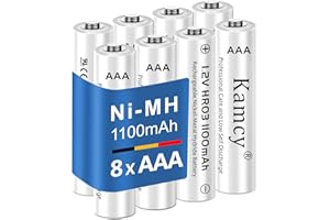 KAMCY Piles AAA, Rechargeables, Lot de 8, Batterie Rechargeable AAA, 1100 mAh Ni-MH – Piles Rechargeables pour Lampes solaires, décorations de Jardin, etc.