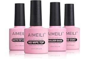 AIMEILI Base y Top Coat Semipermanente con Top Coat Mate y Builder Gel Base Nail Extensión Esmaltes Semipermanentes de Uñas en Gel UV LED Kit de Esmaltes de Uñas 4 x 10ML