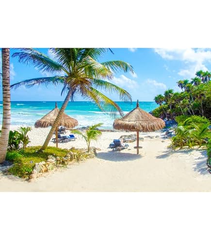 Sfondo Spiaggia Tropicale INRUI 2,8x1,5m – Palme, Mare E Cielo Blu, In Poliestere, Per Feste Luau E Foto