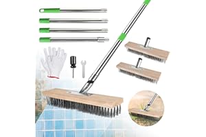 SUPAWAY 2pcs Escobas de Metal 30cm Cepillos de alambre juntas Cepillo Metálico Acero con 1 set Mango Largo 1,6m Escoba Exterior para Eliminar Musgo, Malas Hierbas, Manchas Difíciles, Jardines,Terrazas