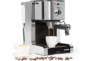 KLARSTEIN Passionata - Macchina da Caffé Macinato, Macchinetta per Caffé Espresso, Vol. 1,25 L (6 tazze), Rilascio Automatico della Pressione, Ugello Rimovibile, 1350 Watt, 20 Bar, Argento