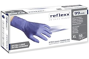 Reflexx R99, Guanti Hi-Risk in Nitrile senza Polvere Gr. 8.9, 50 Pezzi, Blu