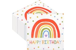 LAWALEISHE 40Pcs Rainbow Happy Birthday Napkins, Disposable Napkins Serviettes for Birthday Party, 33x33cm/13x13in Soft Paper Tables Tissue for Party Decorations(A)