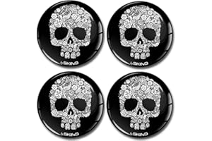 SkinoEu® 4 x 60mm 3D Silicona Adhesivo Pegatinas Stickers Universal Tapas de Rueda de Centro Tapacubos para Coche Auto Tuning Skull Calavera A 8060