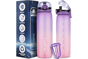 CodiCile Water Bottle 1L Tritan,BPA Free 1 Litre Water Bottle, Dishwasher Safe Sports Water Bottle, Leakproof Drinks Bottle with Time Marking and Filter for Running,Gym, School,Outdoors