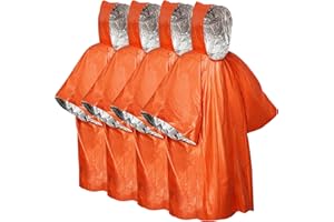 Wihozte Emergency Survival Poncho 4PCS Emergency Foil Blanket Insulation Poncho for Outdoor Survival Family Car Events, 100×130cm Mylar Foil, windproof waterproof insulated