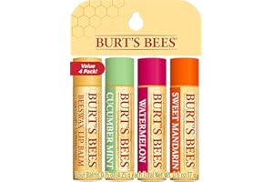 Burt's Bees Baume à lèvres Multipack, ensemble de baumes à lèvres avec cire d'abeille, concombre menthe, pastèque, mandarine douce, fraîchement cueillie, 4 x 4,25 g