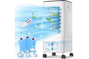 GREGALI Klimaanlage Mobile, Klimagerät Tragbarer Luftkühler Luftbefeuchter Verdunstungs Lüfter 60W Energiesparend Wasserkühlung Klimaanlage mit 5.5L Wassertank, 7H Timer, 3 Geschwindigkeit, für Zuhause Büro