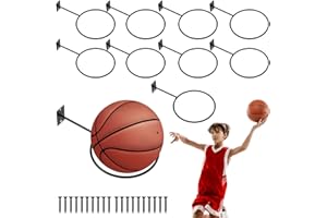 Sterneer Uchwyt ścienny na piłki, 10-częściowy, metalowy, czarny, mocowany na ścianie, ze śrubami, do koszykówki, piłki nożnej, rugby, siatkówki, piłki nożnej