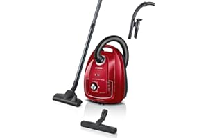 ‎BOSCH Bosch Hausgeräte Staubsauger mit Beutel Serie 4 BGD38RD1H, nachhaltig, Hygiene-Filter, 10 Jahre Motorgarantie, Hartbodendüse, Zubehör-Clip, Polsterdüse, Fugendüse, hohe Saugkraft, 600 W, rot