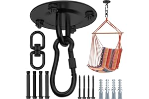 Morzejar Wytrzymały hak sufitowy, obracany o 360°, czarny, ciężki obrotowy hak hamakowy 304, stal nierdzewna 304, hak huśtawkowy, sufitowy, drewniany ganek, siłownia, joga, hak