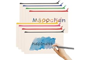 Yoosso 8 Stück DIY Blanko Stoffbeutel, Stoffbeutel zum Bemalen Federmäppchen Reise Kulturbeutel Taschen zum Bemalen für Kinder Schulmäppchen Weihnachten Basteln, 21 x 12 cm