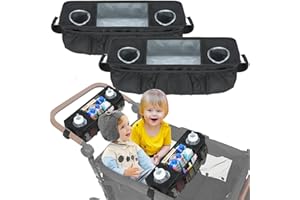 Artgeeker 2 Pack Snack Tray for Wonderfold Wagon, Stroller Snack Tray with 2 Insulated Cup Holders, Compatible with W4 Series, Black