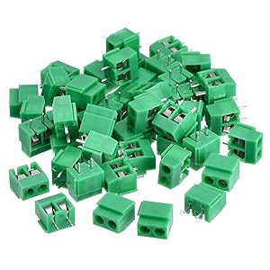 50 Pieces 2 Pin 5 mm Pinch PCB Mount Screw Terminal Block Connector 300V 10A (Green)