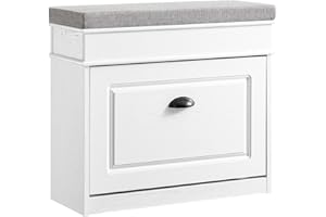 SoBuy Zapatero Entrada Recibidor con Cajón – Banco Zapatero con Asiento y Almacenaje Compacto – Puff para Recibidor, Dormitorio o Salón, Efecto Madera Envejecida Blanca 61x24x54cm FSR82-K-WG