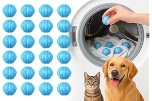 BOSVAL Bolas Lavadora Atrapa Pelos Mascota - Pack 24 Unidades | Recoge Pelos Lavadora Mascotas | Eliminador de Pelo Lavadora | Filtro Atrapapelos para Ropa Limpia y Sin Pelusas (Azul, Pack 24)