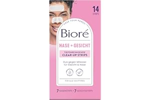 ‎BIORÉ Biore Tiefenreinigende Clear-up Strips - 1 x 14 Stück - Gesicht (7 Strips) und Nase (7 Strips) – Entfernen Mitesser und Unreinheiten von Gesicht und Nase - Alle Hauttypen