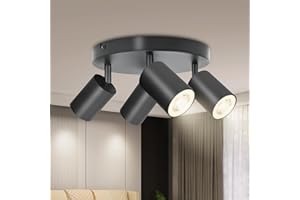 BOYIR Plafonnier LED 4 Spots, Rond Spots de plafond Orientables, Plafonnier Spot GU10, Moderne Éclairage de Plafond, luminaires intérieur pour Cuisine Salon, Noir, Livré Sans Ampoules
