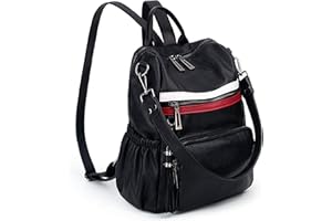 UTO - Bolso Mochila de Mujer Cuero Sintético Bolso de Hombro Bolso Escolar con Bolsillos Laterales con Borlas