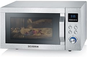 SEVERIN Mikrowelle mit Grill und Ultra-Heißluftfunktion 3-in-1, Mikrowellengerät zum Auftauen, Garen und Erhitzen, Mikrowelle mit Drehteller, silber/ Edelstahl, MW 7776